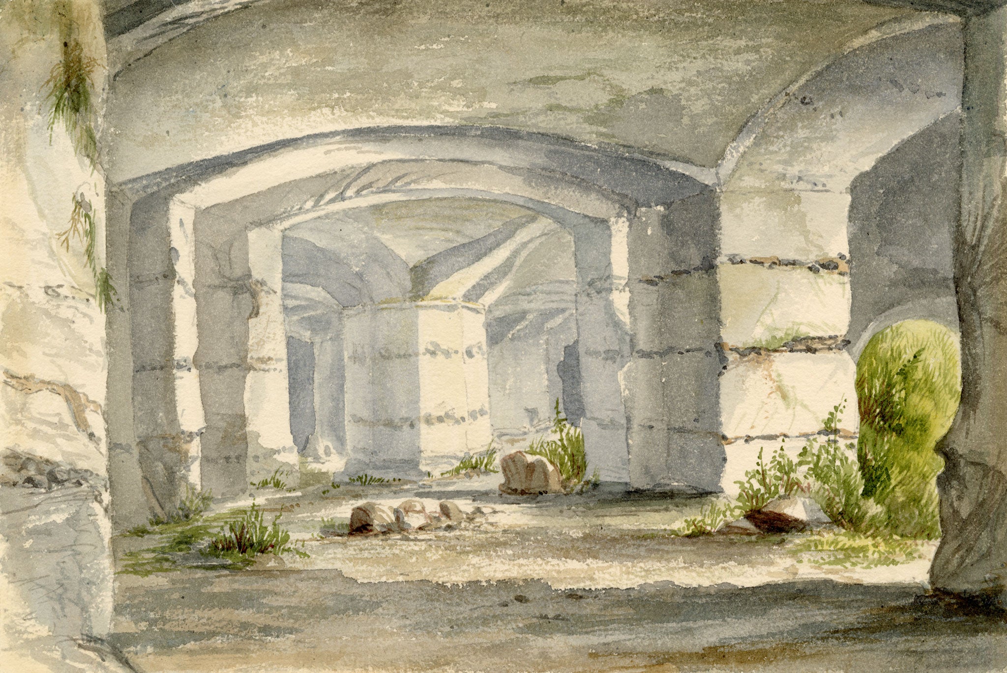Anon., Dungeons at Château Gaillard, Les Andelys, Normandy, France – c.1874 watercolour painting