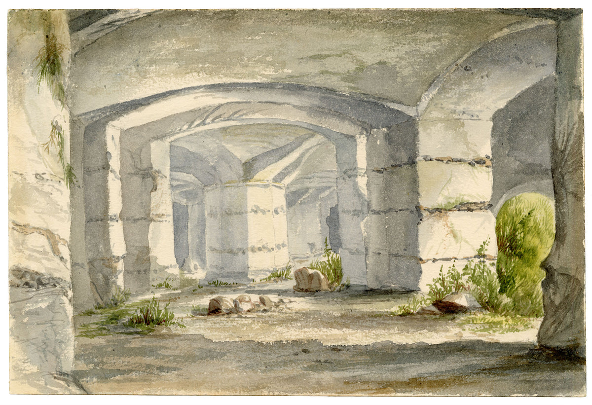 Anon., Dungeons at Château Gaillard, Les Andelys, Normandy, France – c.1874 watercolour painting