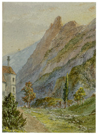 Anon., Mountainside with Poplar Tree – c.1874 watercolour painting