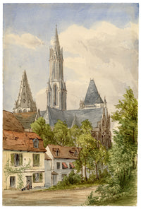 Anon., Senlis Cathedral, Senlis, Oise, France – c.1874 watercolour painting
