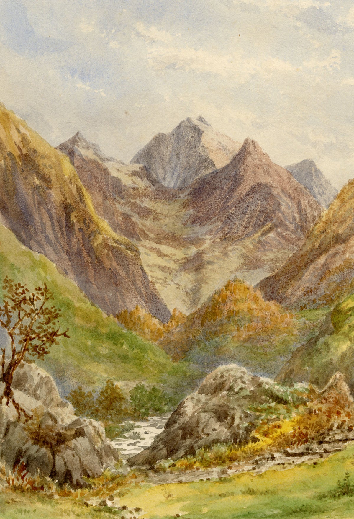 Anon., Argelès-Gazost, Pyrenees Mountains, France – c.1874 watercolour painting