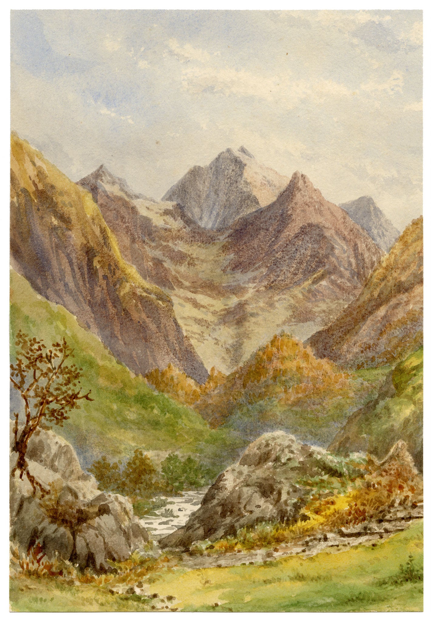 Anon., Argelès-Gazost, Pyrenees Mountains, France – c.1874 watercolour painting
