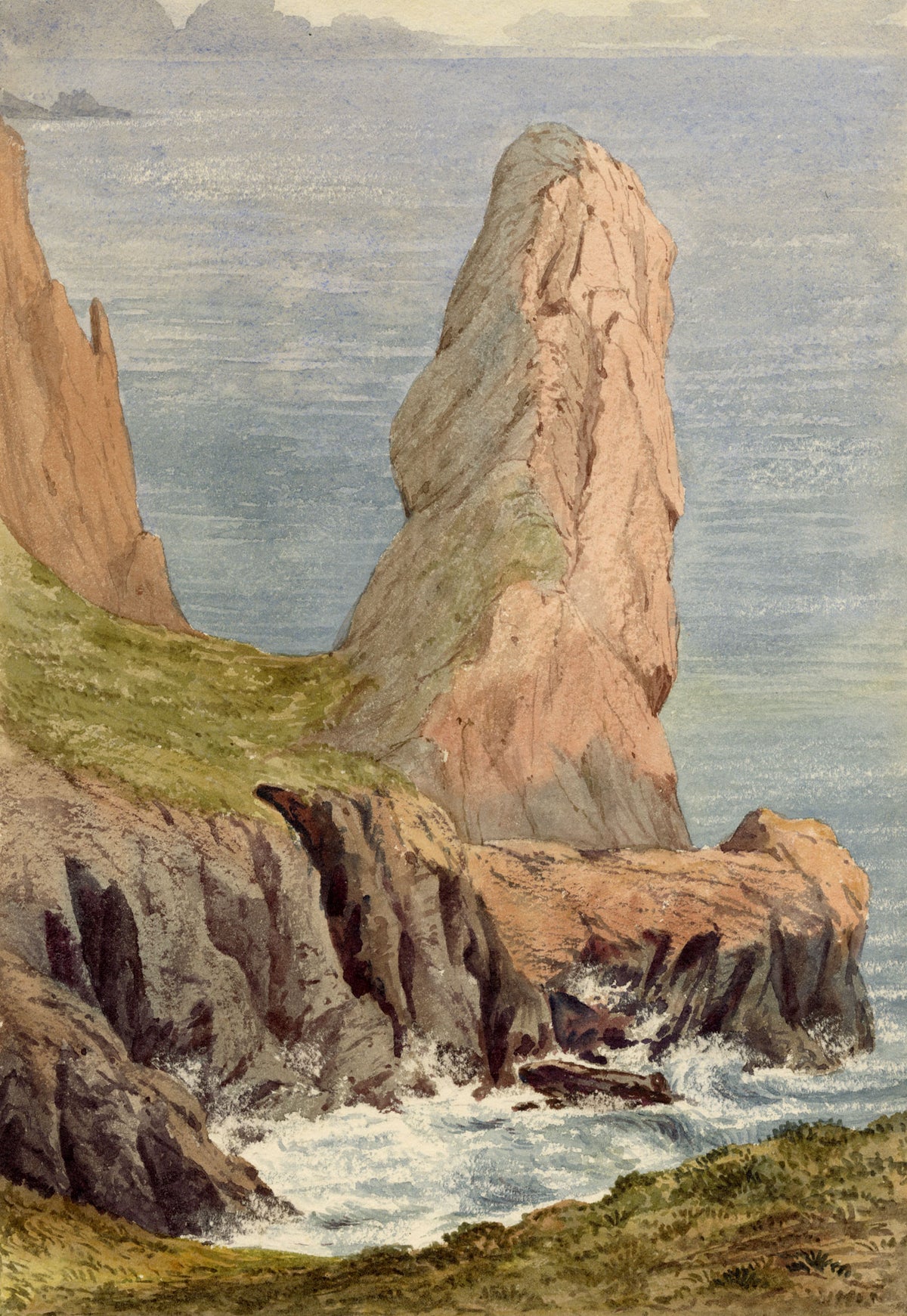 Anon., Le Pinacle, Coastal Rock, Jersey, Channel Islands – c.1874 watercolour painting