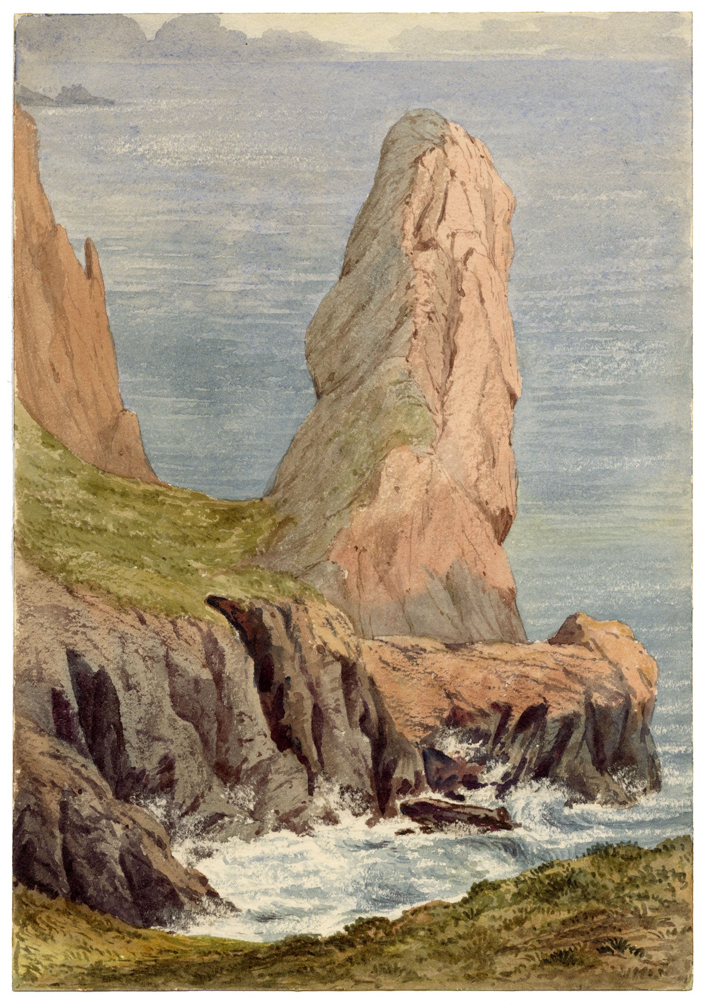 Anon., Le Pinacle, Coastal Rock, Jersey, Channel Islands – c.1874 watercolour painting