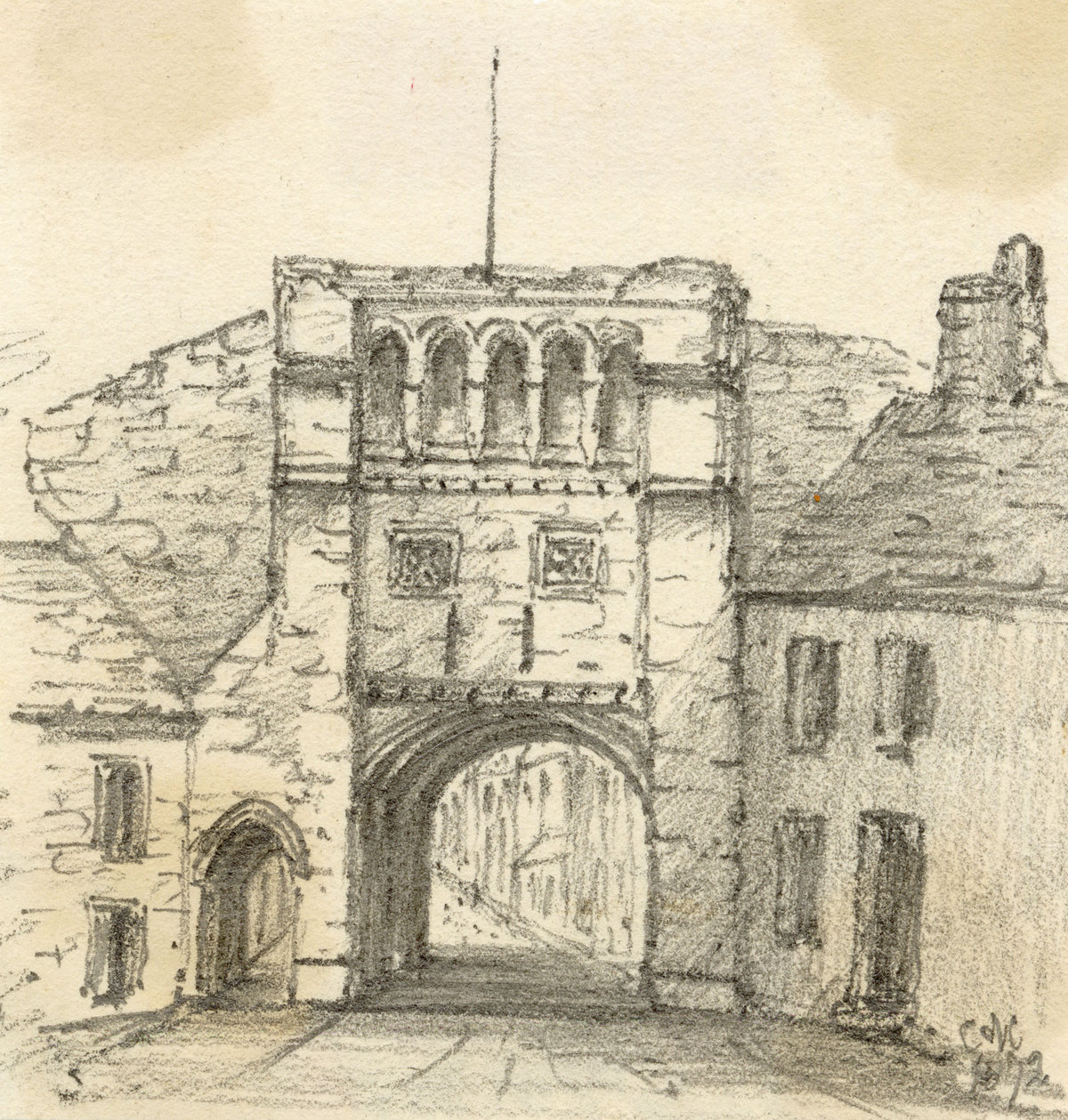C.A. Collis, Westgate, Winchester – 1872 graphite drawing