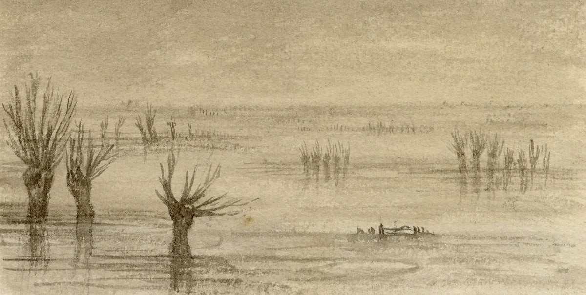 C.A. Collis, Wetland near Oxford – 1879 watercolour painting