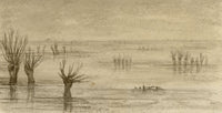 C.A. Collis, Wetland near Oxford – 1879 watercolour painting