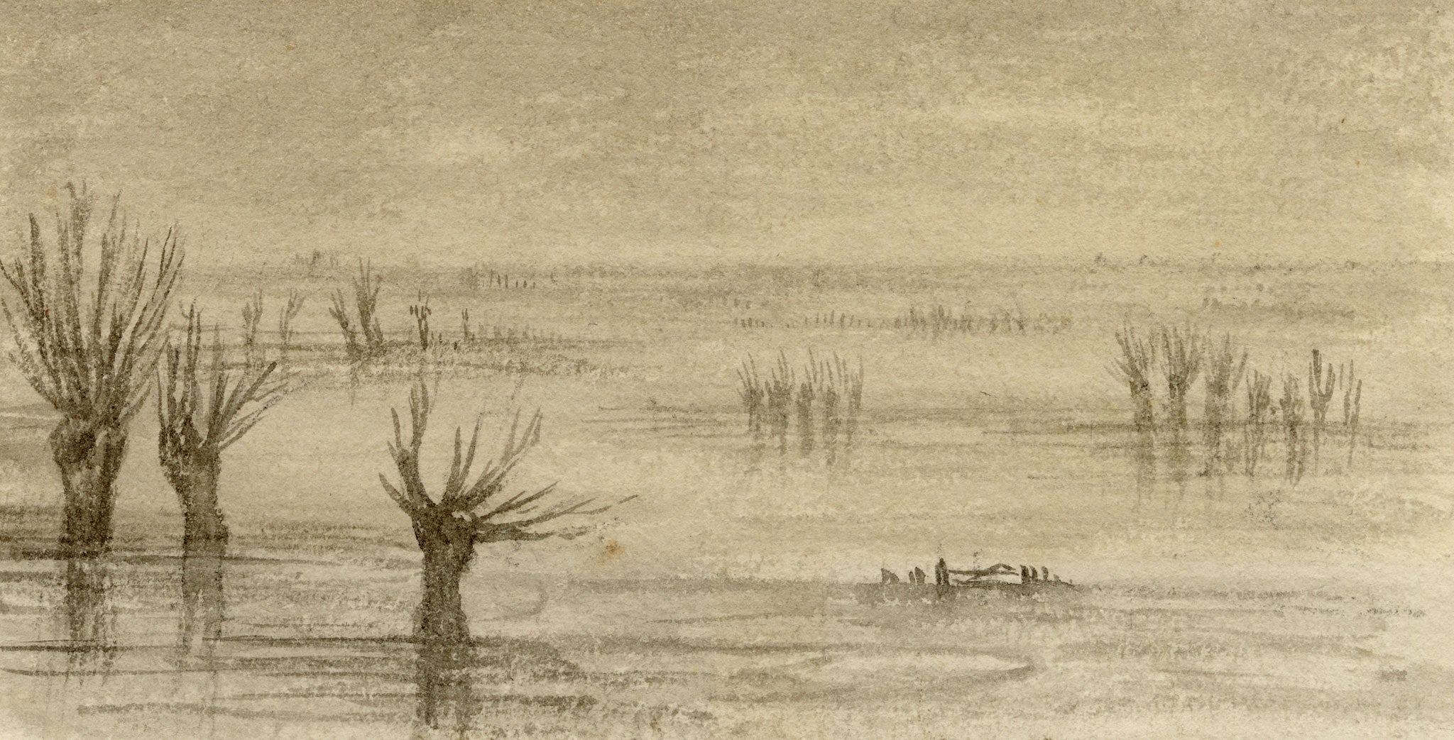 C.A. Collis, Wetland near Oxford – 1879 watercolour painting