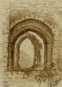 C.A. Collis, Wingfield Manor Chapel Archway, Derbyshire – 1881 watercolour painting