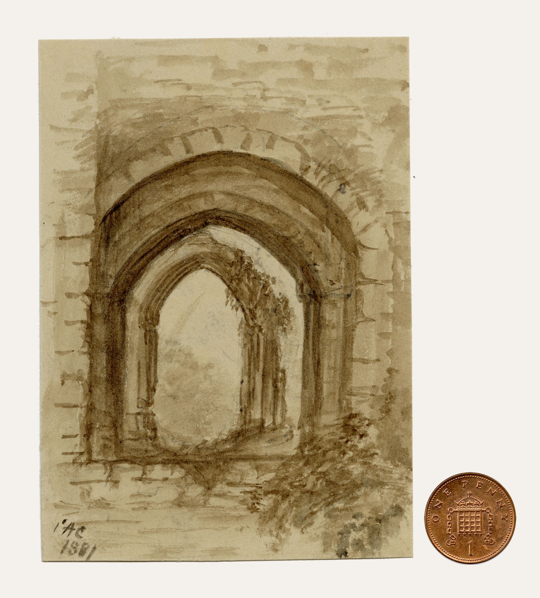 C.A. Collis, Wingfield Manor Chapel Archway, Derbyshire – 1881 watercolour painting