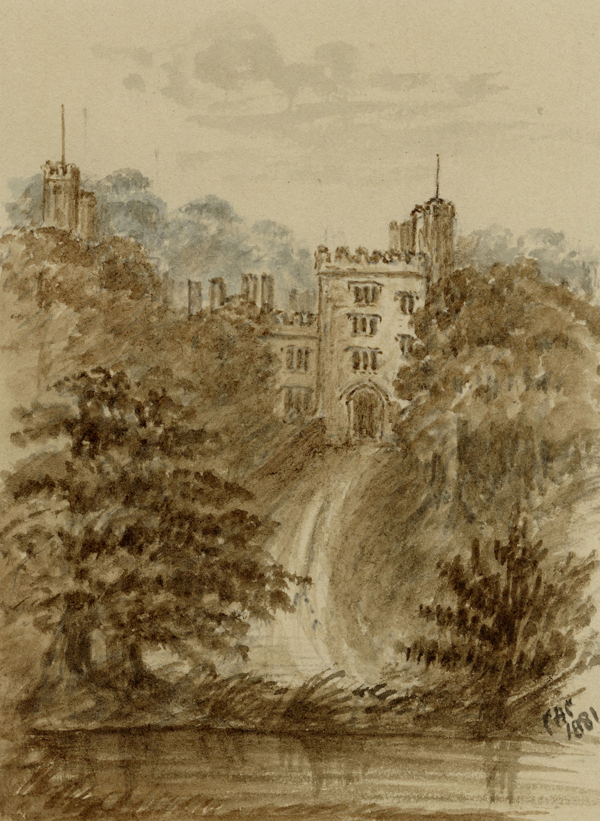 C.A. Collis, Haddon Hall Gateway, Derbyshire – 1881 watercolour painting