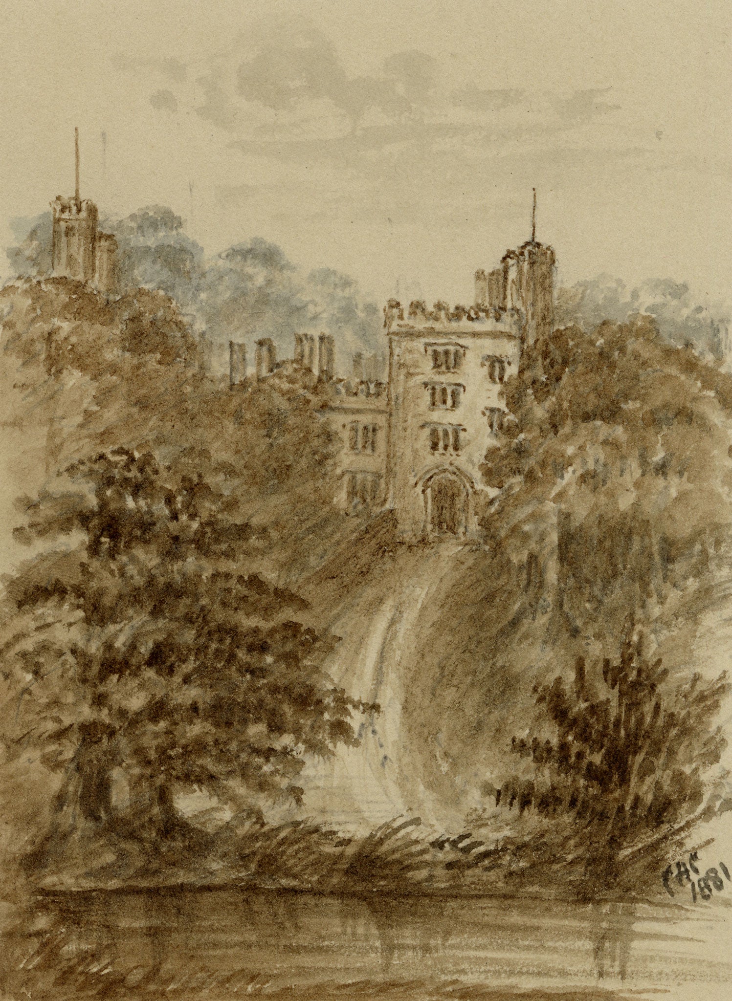 C.A. Collis, Haddon Hall Gateway, Derbyshire – 1881 watercolour painting