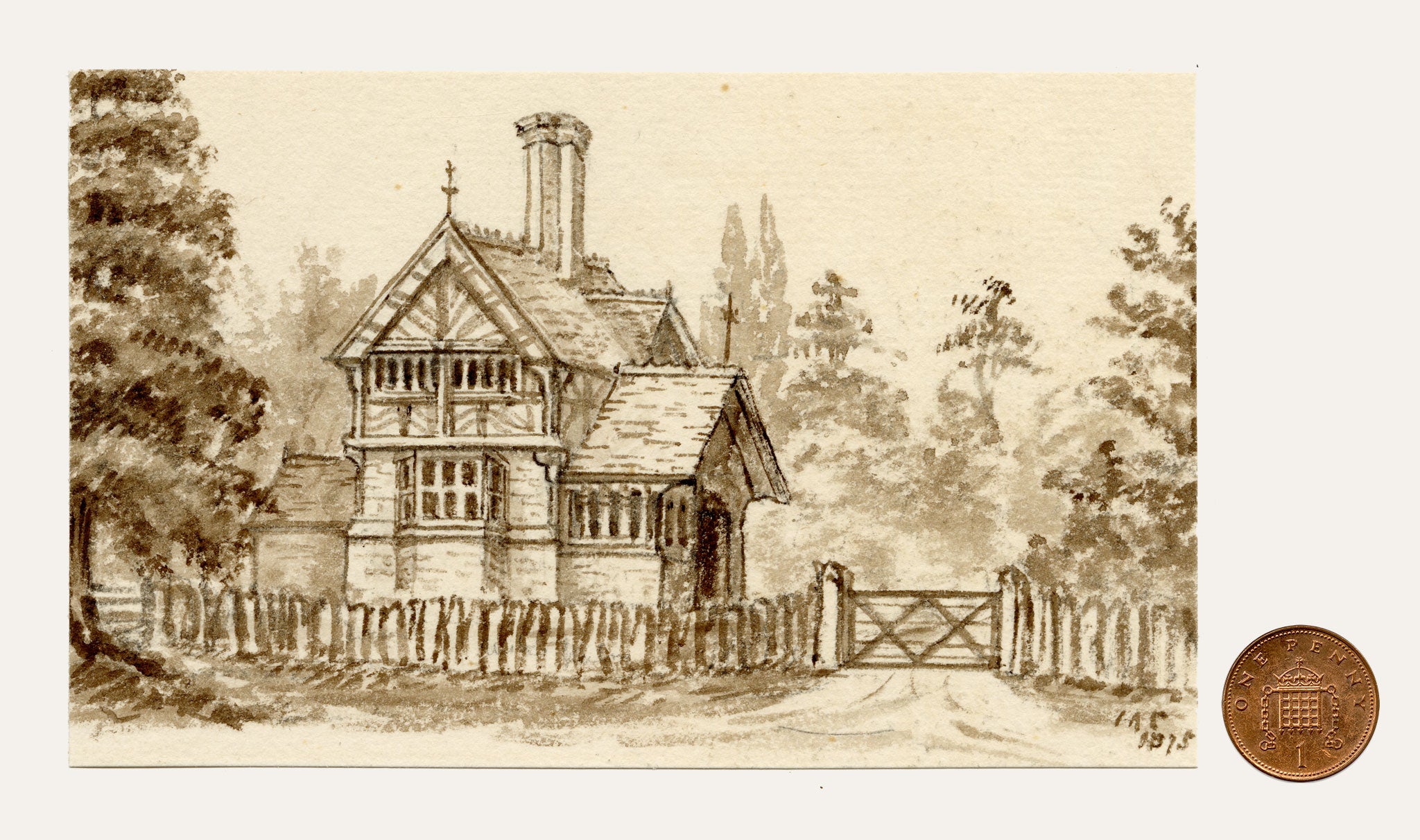 C.A. Collis, Madresfield Court, New North Lodge, Malvern, Worcestershire – 1875 watercolour painting