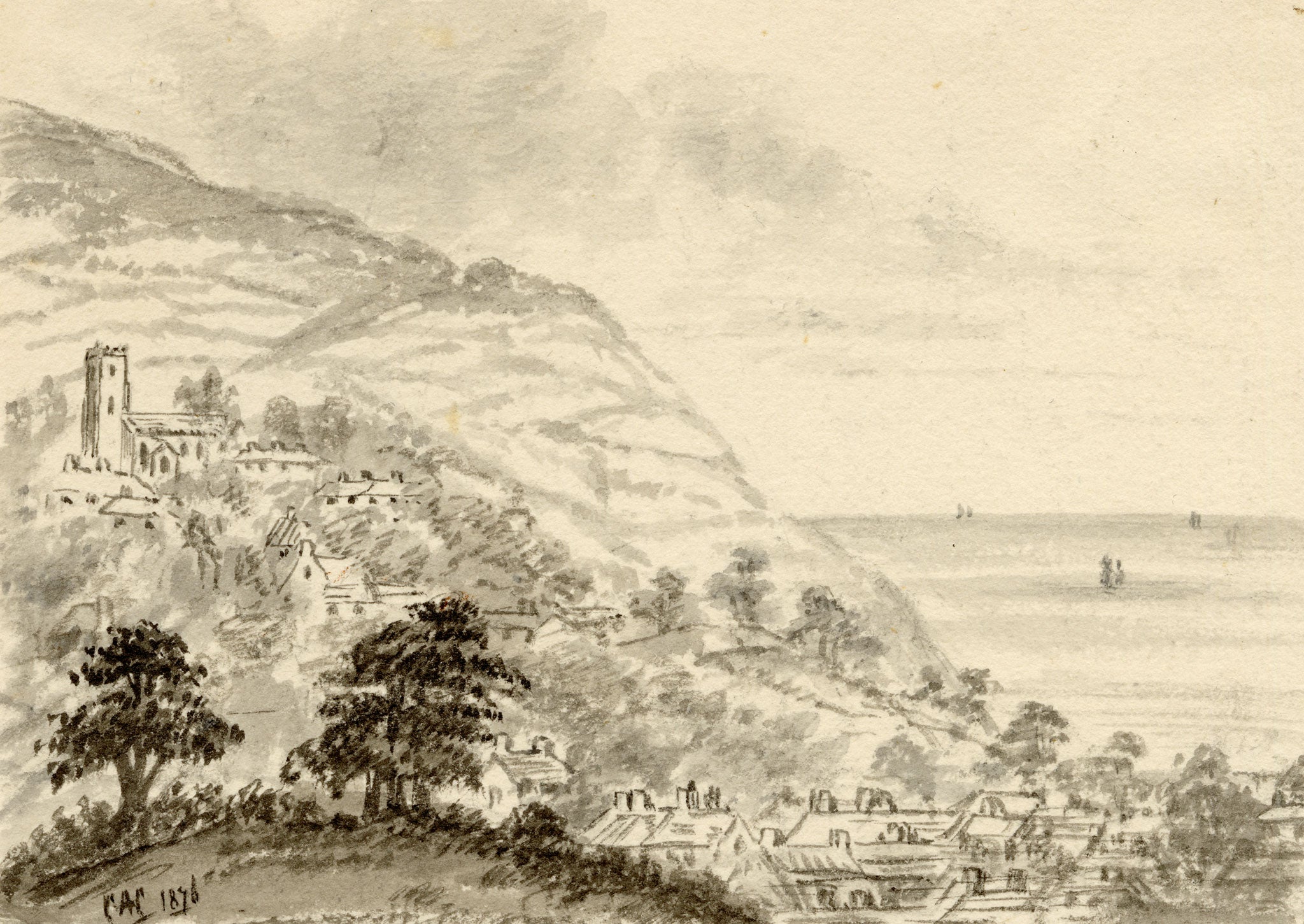 C.A. Collis, Minehead from the Porlock Road, Somerset Coast – 1876 watercolour painting