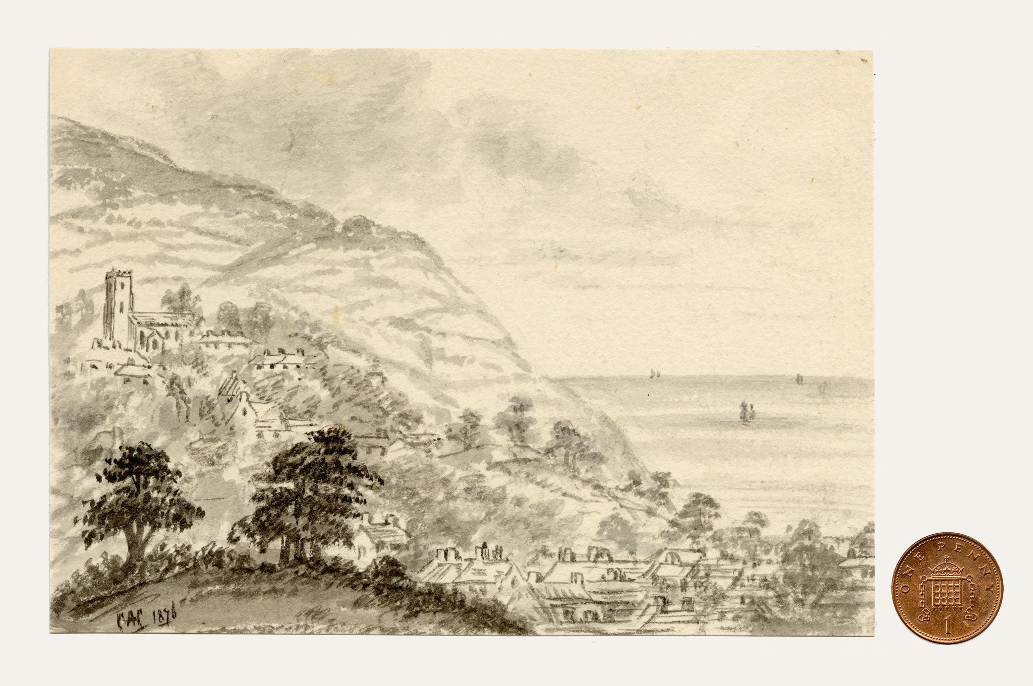 C.A. Collis, Minehead from the Porlock Road, Somerset Coast – 1876 watercolour painting