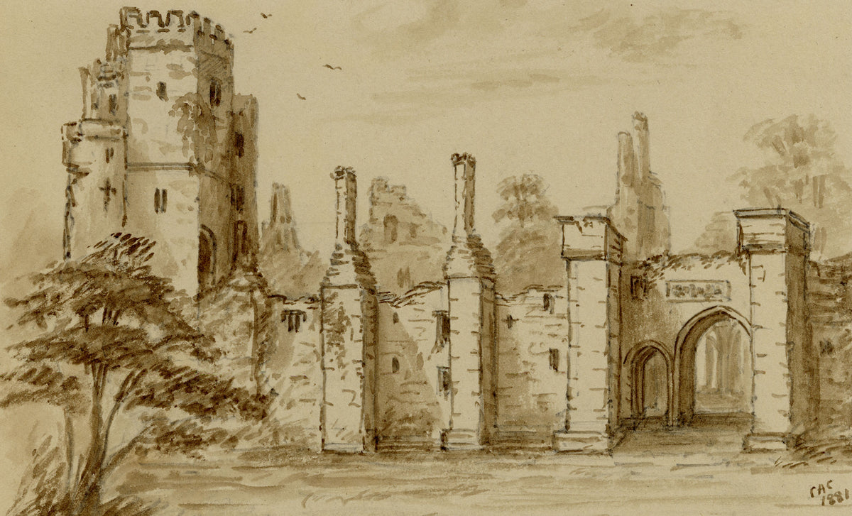 C.A. Collis, Wingfield Manor Outer Court, Derbyshire – 1881 watercolour painting