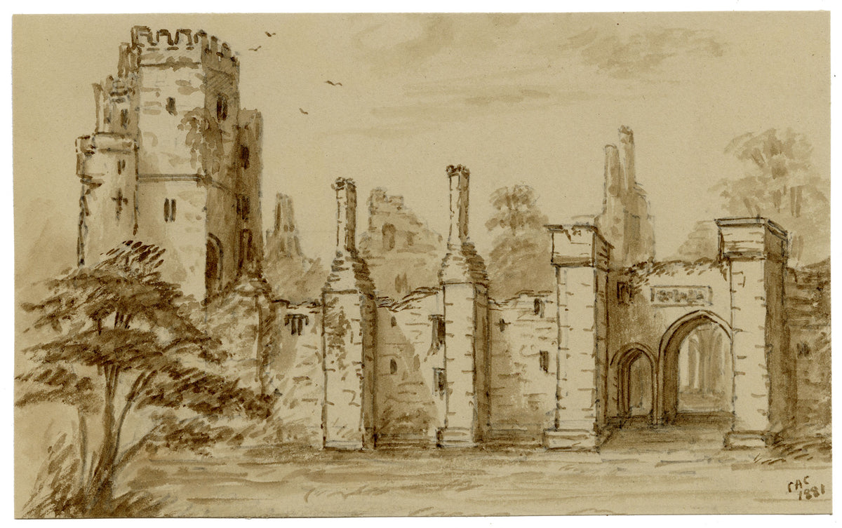 C.A. Collis, Wingfield Manor Outer Court, Derbyshire – 1881 watercolour painting