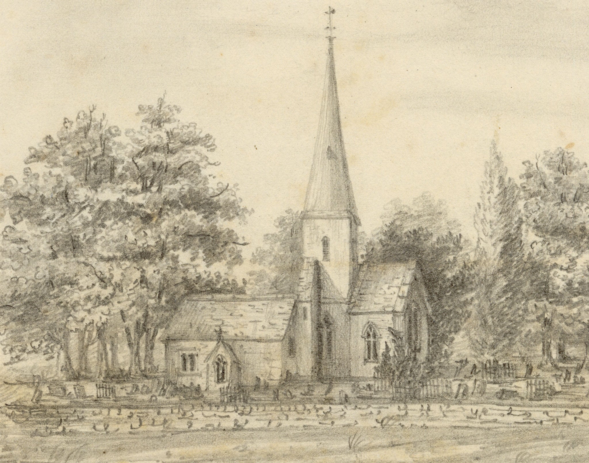 C.A. Collis, St Peter's Church, Leckhampton, Cheltenham – Late 19th-century graphite drawing