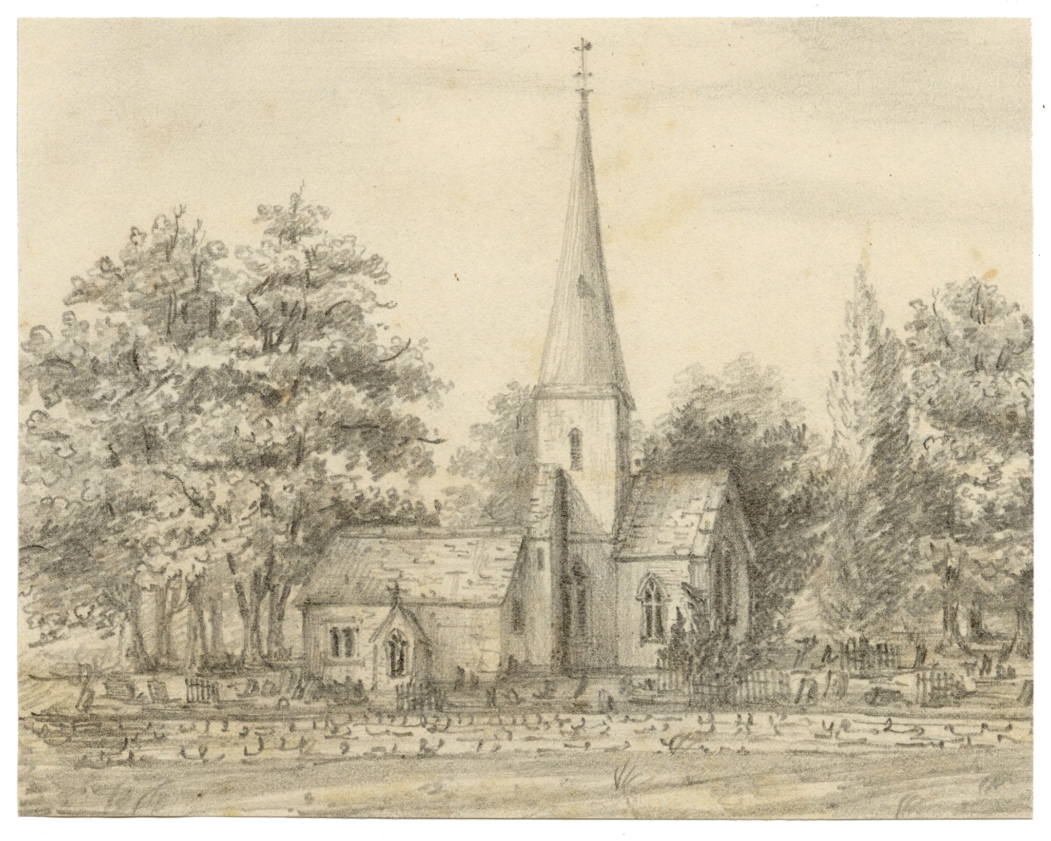 C.A. Collis, St Peter's Church, Leckhampton, Cheltenham – Late 19th-century graphite drawing