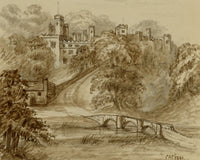 C.A. Collis, Haddon Hall from the Pack Horse Bridge, Derbyshire – 1881 watercolour painting