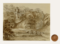 C.A. Collis, Haddon Hall from the Pack Horse Bridge, Derbyshire – 1881 watercolour painting