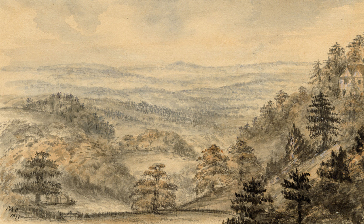 C.A. Collis, Happy Valley from Rusthall Common, Tunbridge Wells, Kent – 1877 watercolour painting