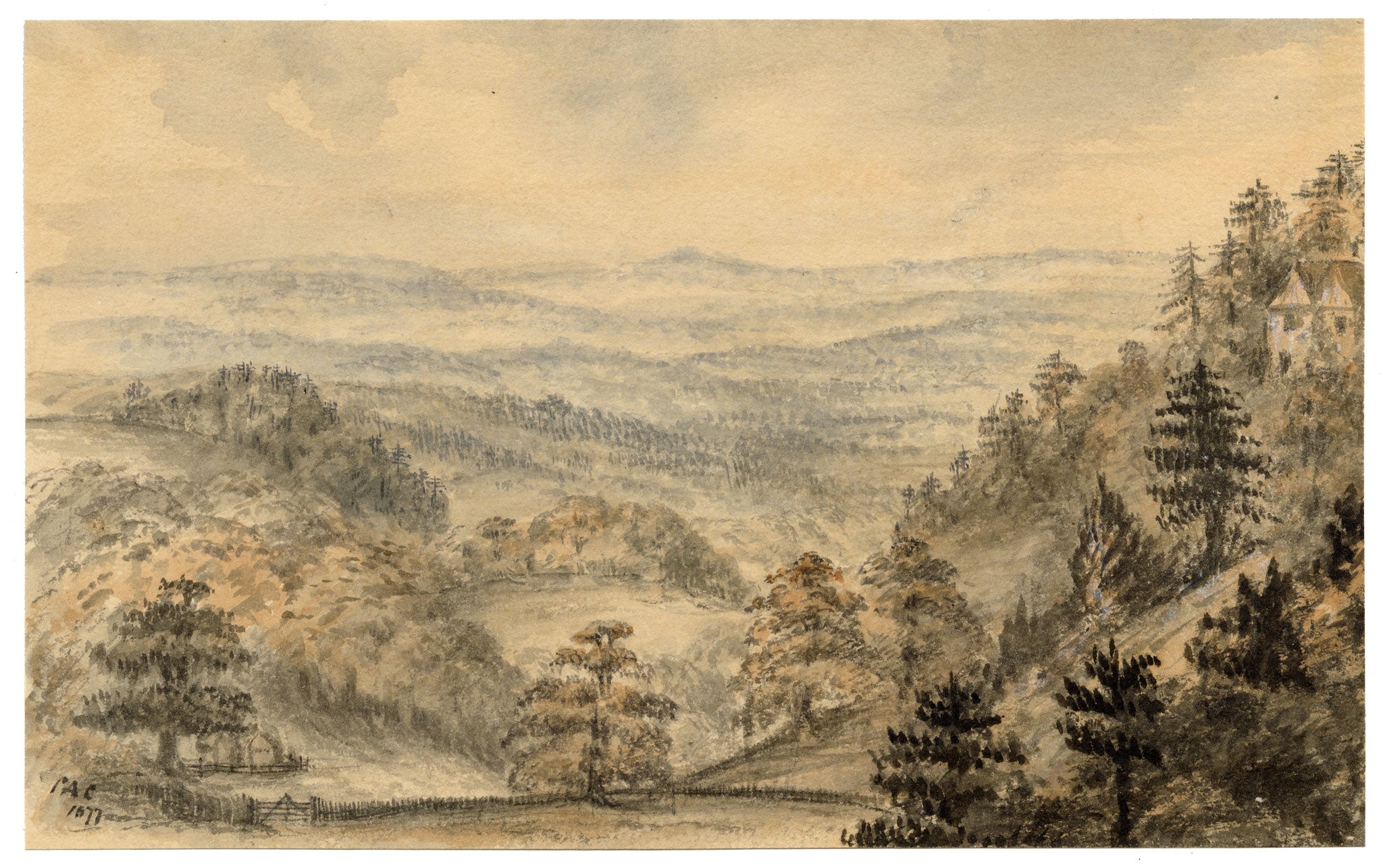 C.A. Collis, Happy Valley from Rusthall Common, Tunbridge Wells, Kent – 1877 watercolour painting