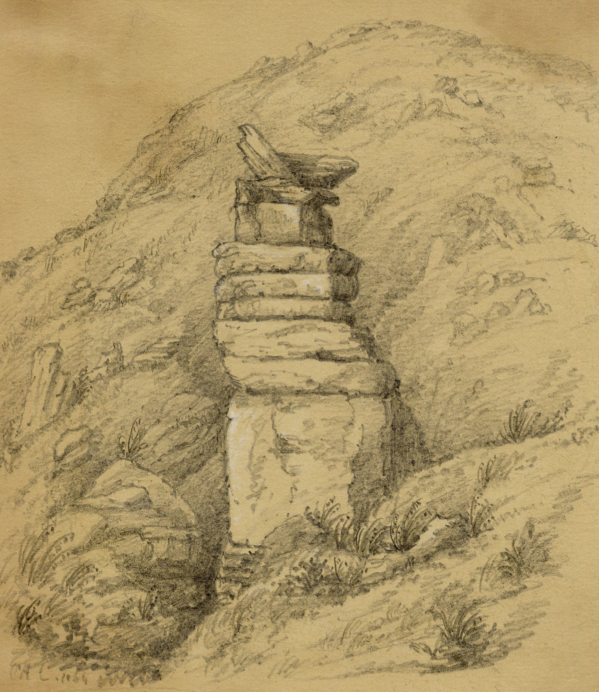 C.A. Collis, Devil's Cheesering, Valley of the Rocks, Devon – 1864 graphite drawing
