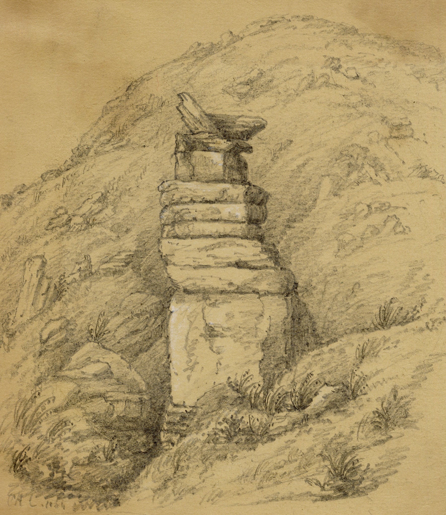 C.A. Collis, Devil's Cheesering, Valley of the Rocks, Devon – 1864 graphite drawing