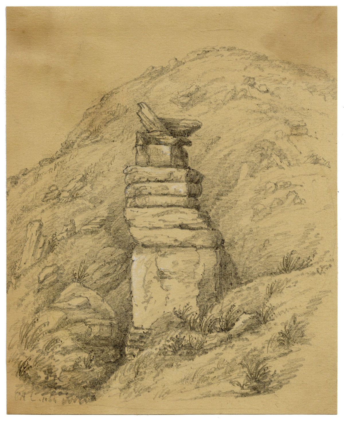 C.A. Collis, Devil's Cheesering, Valley of the Rocks, Devon – 1864 graphite drawing