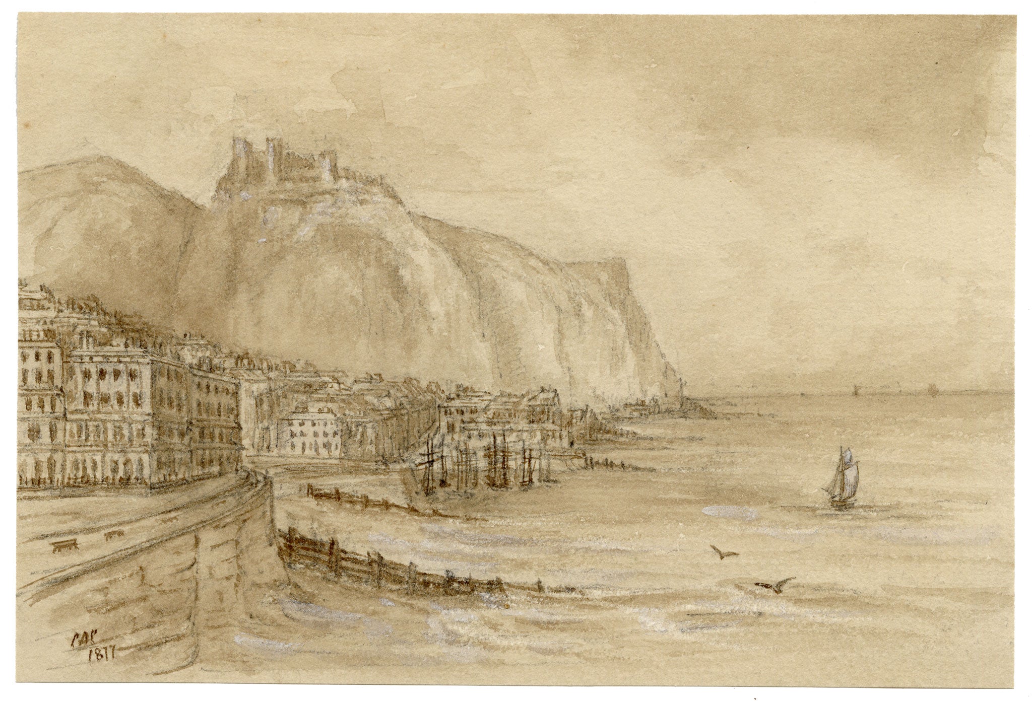 C.A. Collis, Hastings from the Pier at St Leonards, Sussex – 1877 watercolour painting