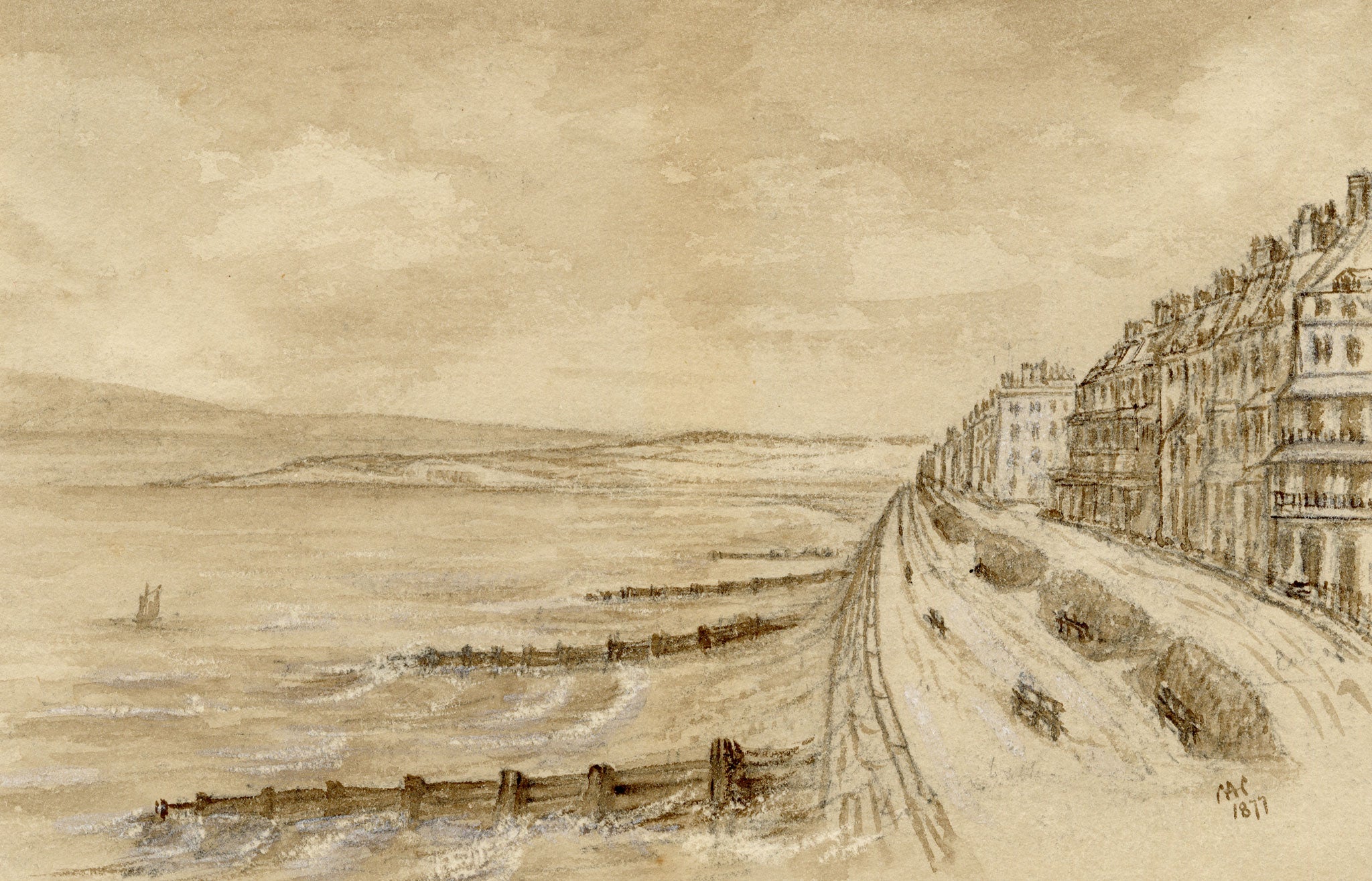 C.A. Collis, St Leonards Seafront, Hastings, Sussex – 1877 watercolour painting