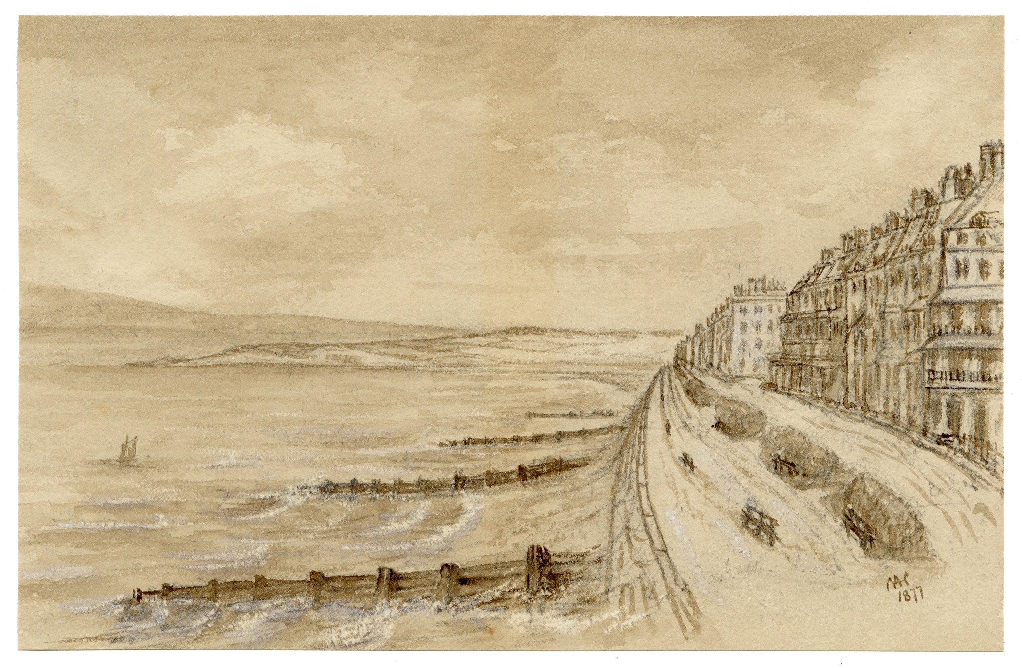 C.A. Collis, St Leonards Seafront, Hastings, Sussex – 1877 watercolour painting
