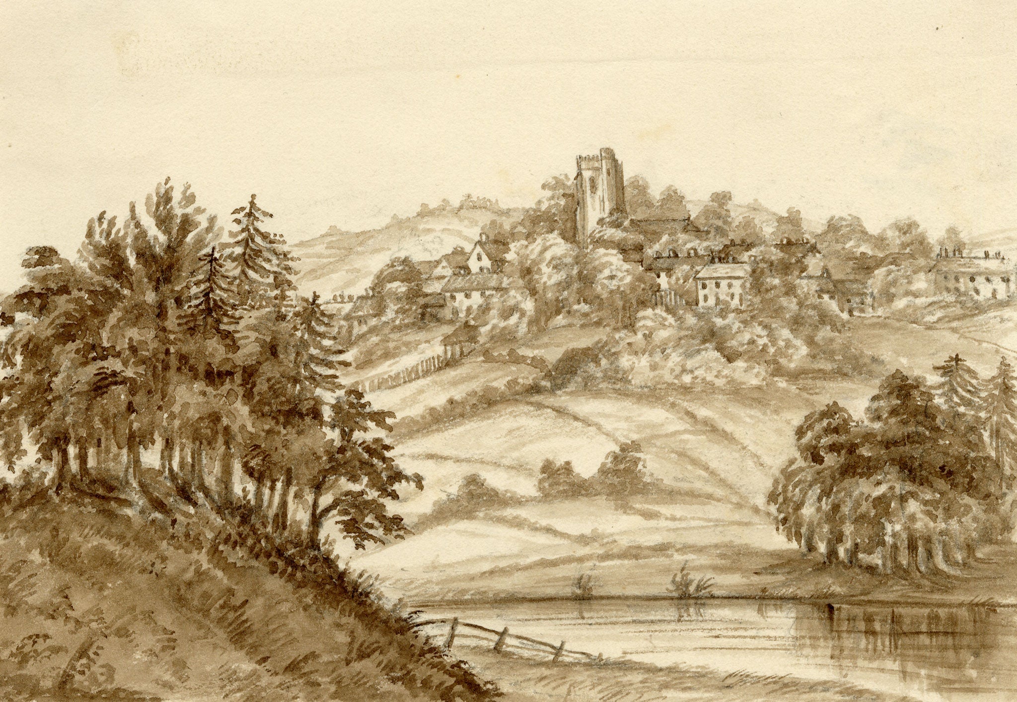 C.A. Collis, Lapford Church View, North Devon – Late 19th-century watercolour painting