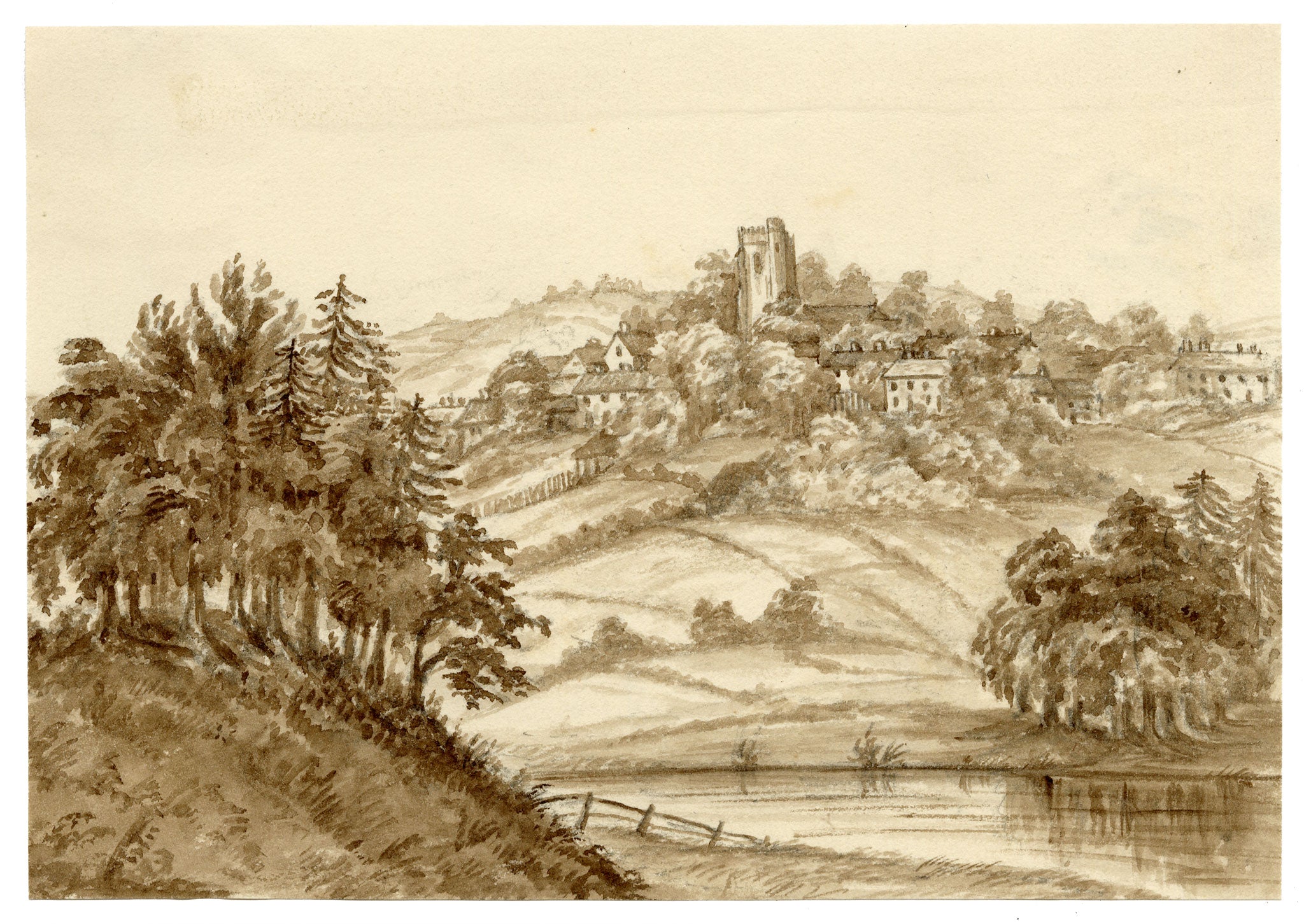 C.A. Collis, Lapford Church View, North Devon – Late 19th-century watercolour painting