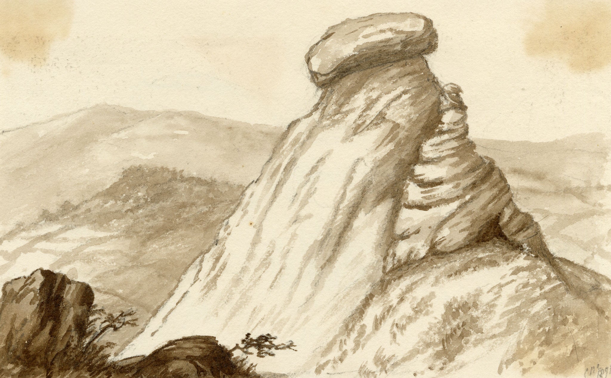 C.A. Collis, Blackingstone Rock, Moretonhampstead, Dartmoor, Devon – 1891 watercolour painting