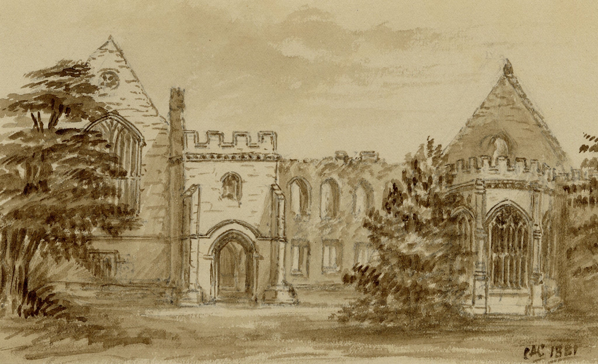 C.A. Collis, Wingfield Manor Inner Court, Derbyshire – 1881 watercolour painting