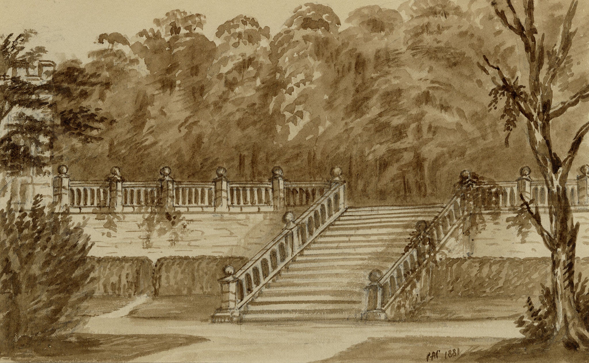 C.A. Collis, The Terrace, Haddon Hall, Derbyshire – 1881 watercolour painting