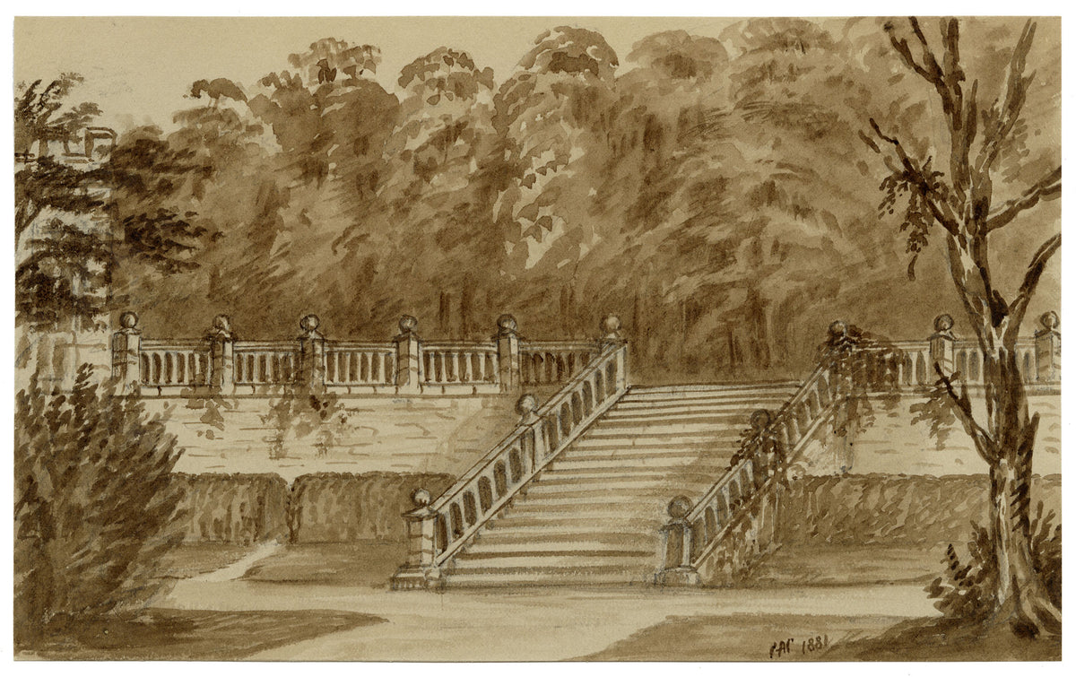 C.A. Collis, The Terrace, Haddon Hall, Derbyshire – 1881 watercolour painting