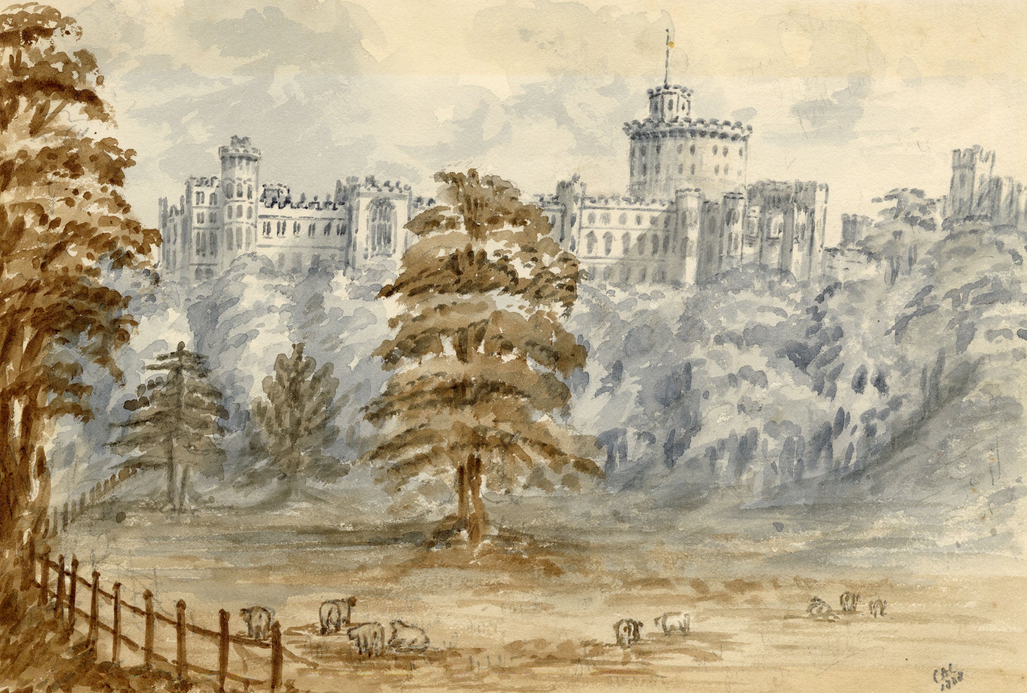 C.A. Collis, Windsor Castle from the Datchet Road – 1888 watercolour painting