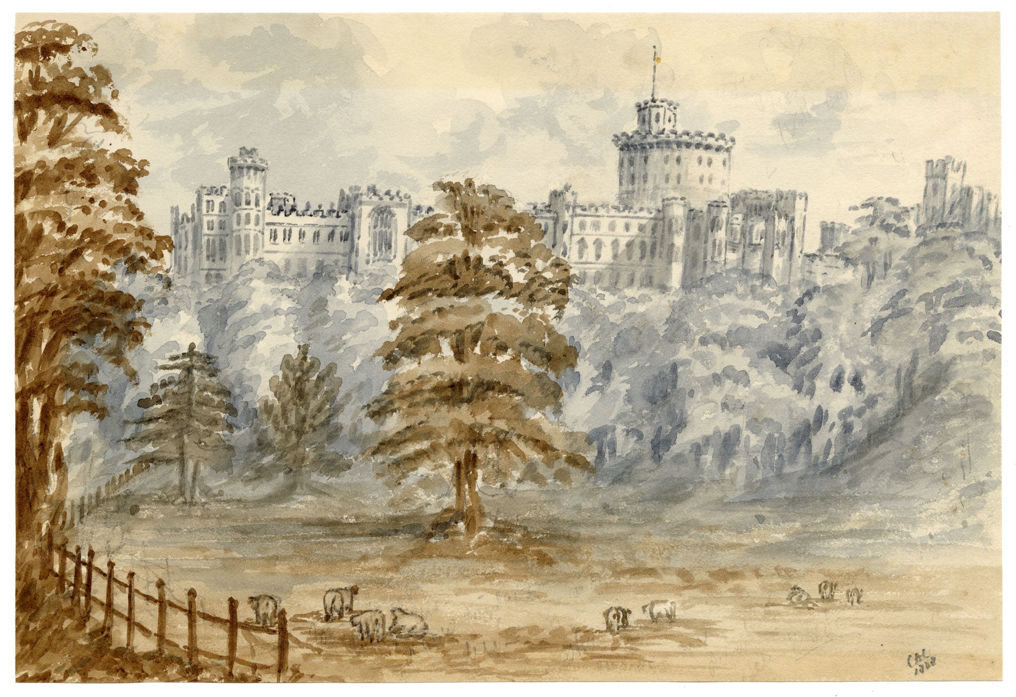 C.A. Collis, Windsor Castle from the Datchet Road – 1888 watercolour painting