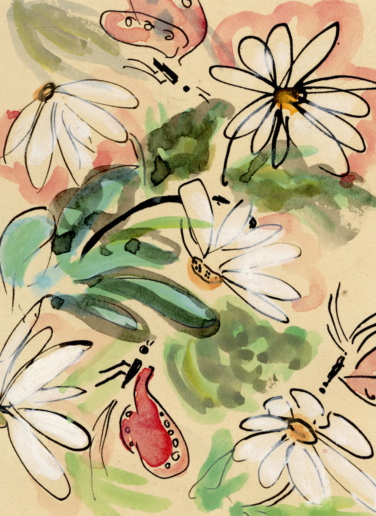 Jean Mary Ogilvie, Miniature Flower Bloom Pattern Design – 1930s gouache painting