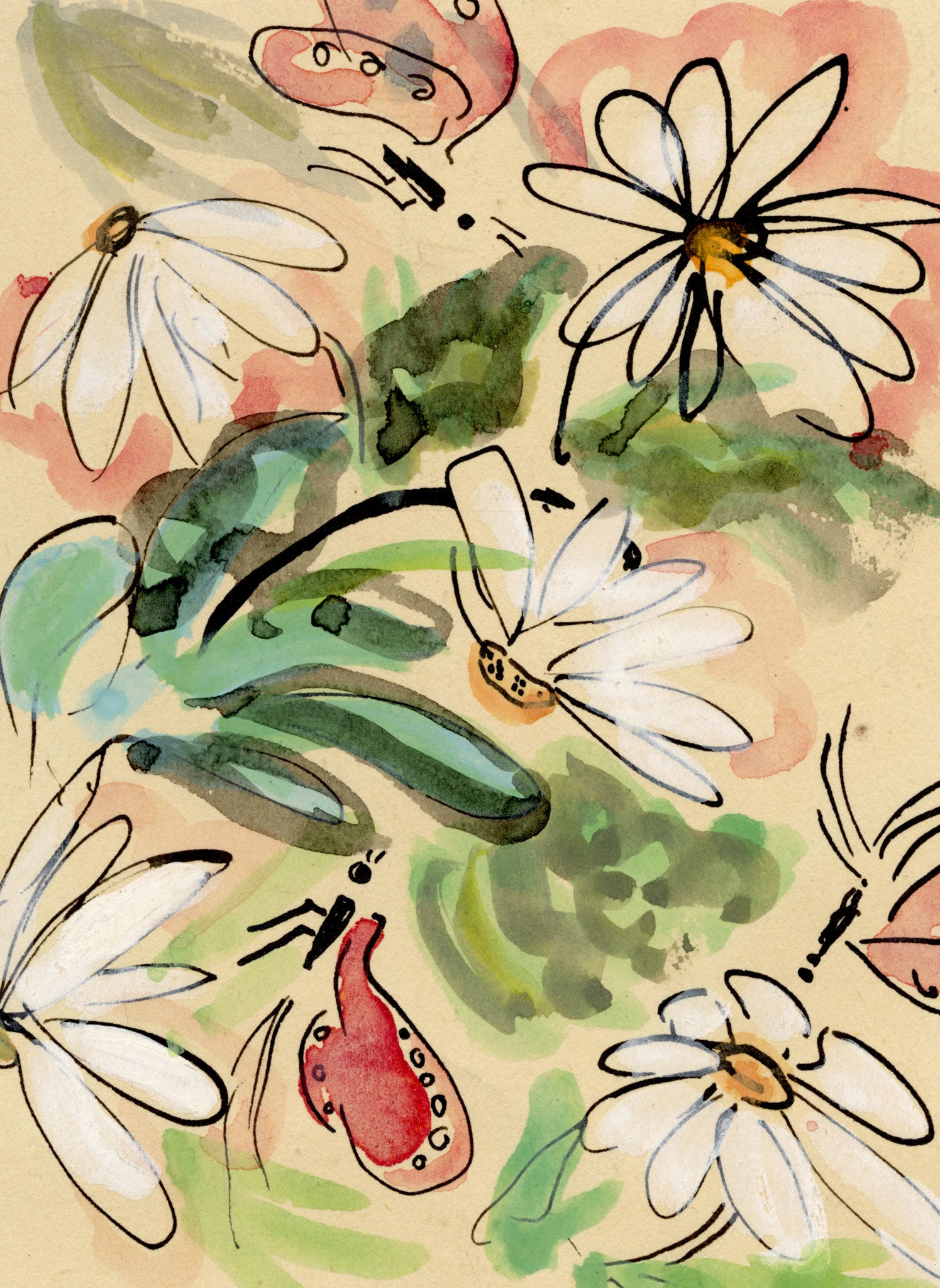 Jean Mary Ogilvie, Miniature Flower Bloom Pattern Design – 1930s gouache painting