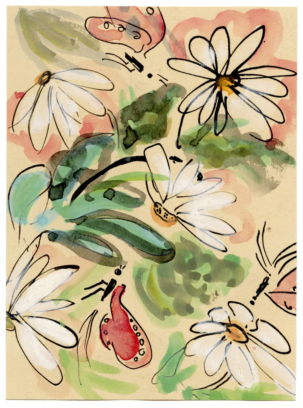Jean Mary Ogilvie, Miniature Flower Bloom Pattern Design – 1930s gouache painting