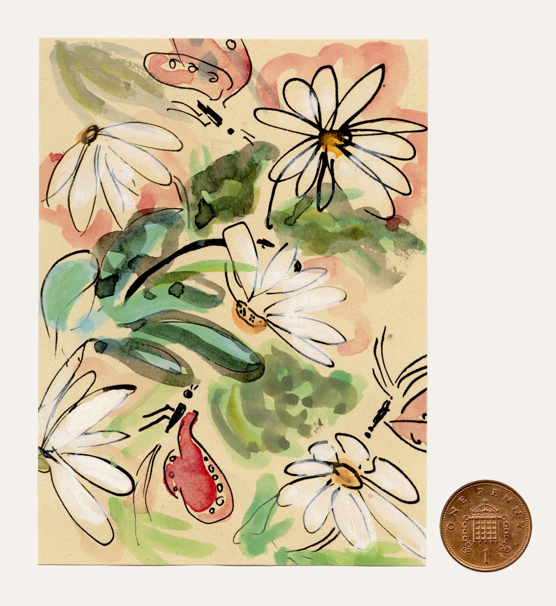 Jean Mary Ogilvie, Miniature Flower Bloom Pattern Design – 1930s gouache painting