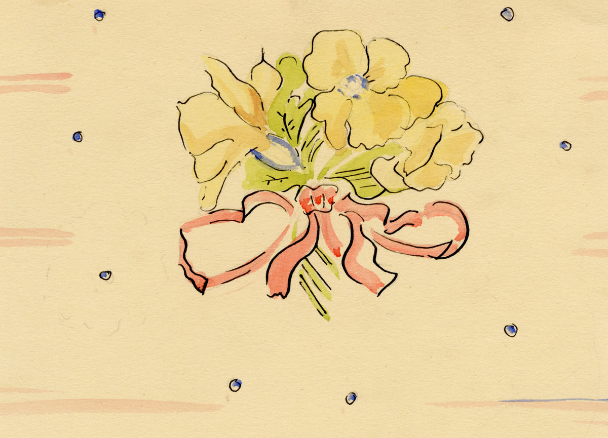 Jean Mary Ogilvie, Miniature Vintage Flower Posy Pattern Design – 1930s gouache painting