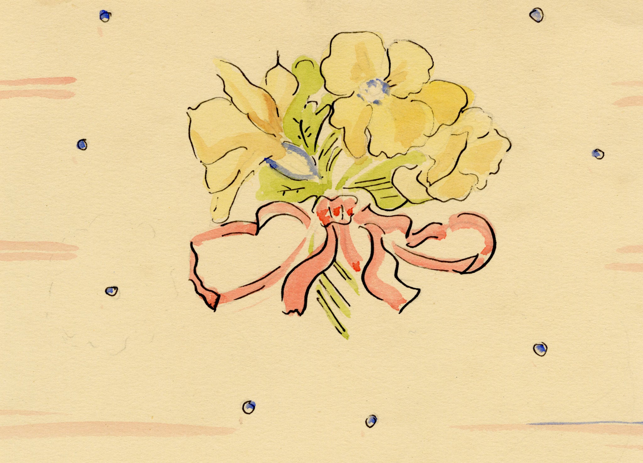 Jean Mary Ogilvie, Miniature Vintage Flower Posy Pattern Design – 1930s gouache painting