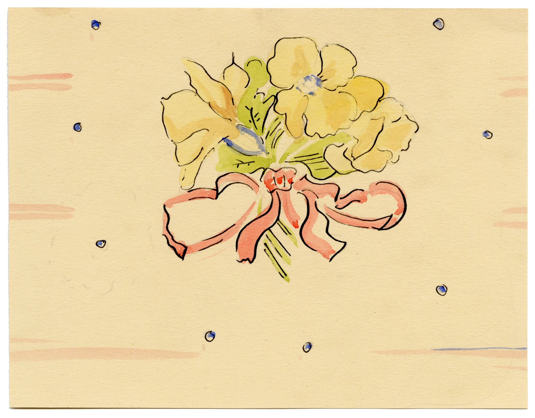 Jean Mary Ogilvie, Miniature Vintage Flower Posy Pattern Design – 1930s gouache painting