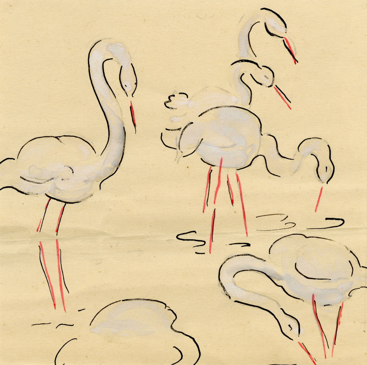 Jean Mary Ogilvie, Art Deco Stork Pattern Design – 1930s gouache painting