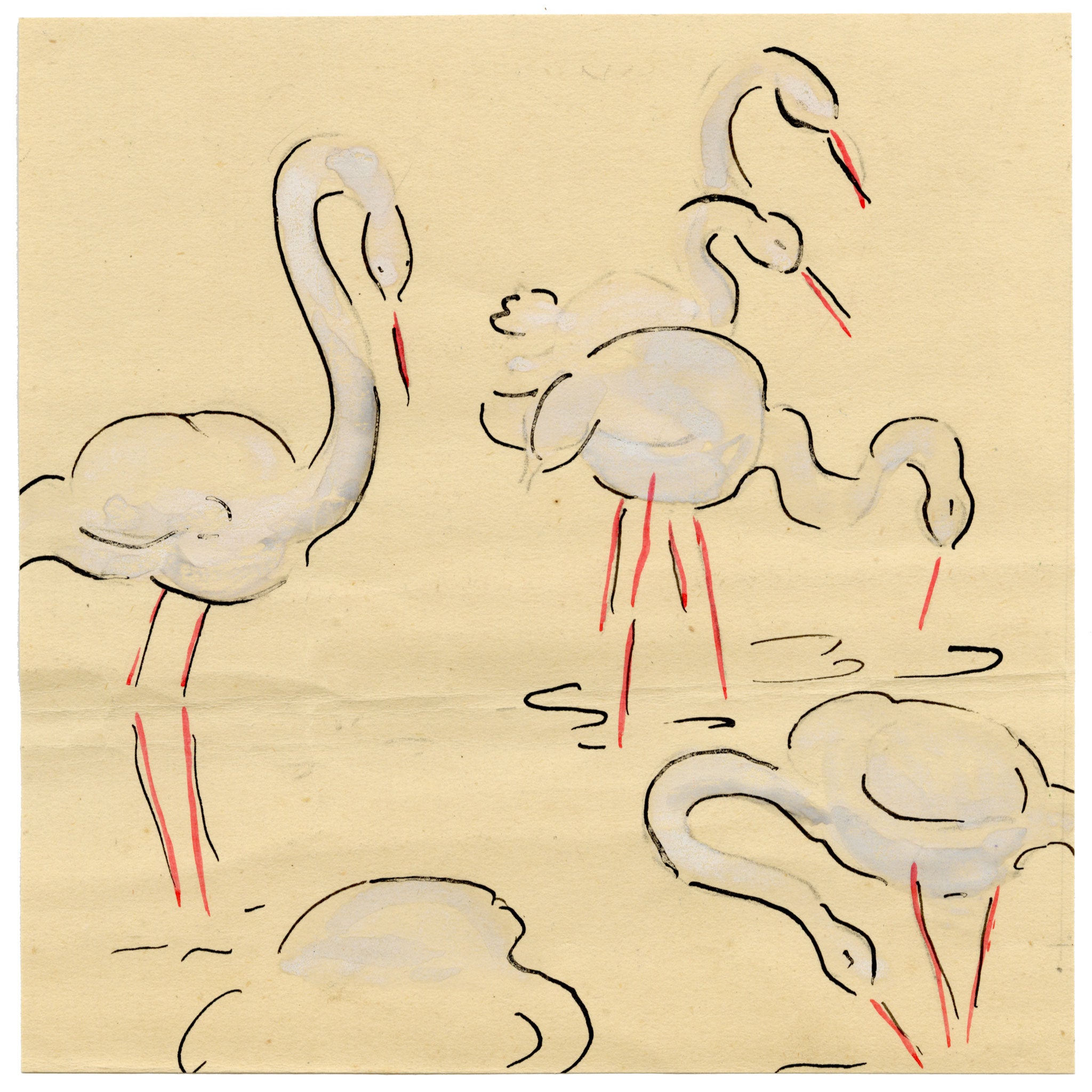 Jean Mary Ogilvie, Art Deco Stork Pattern Design – 1930s gouache painting